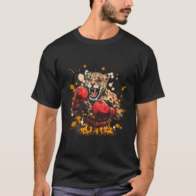 Camiseta Boxeo Leopardo Con Guantes De Boxeo Kickboxing Div (Anverso)