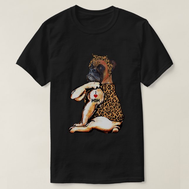 Camiseta Boxer Amantes Me Encanta Mamá Tattoo Leopard Día d (Diseño del anverso)