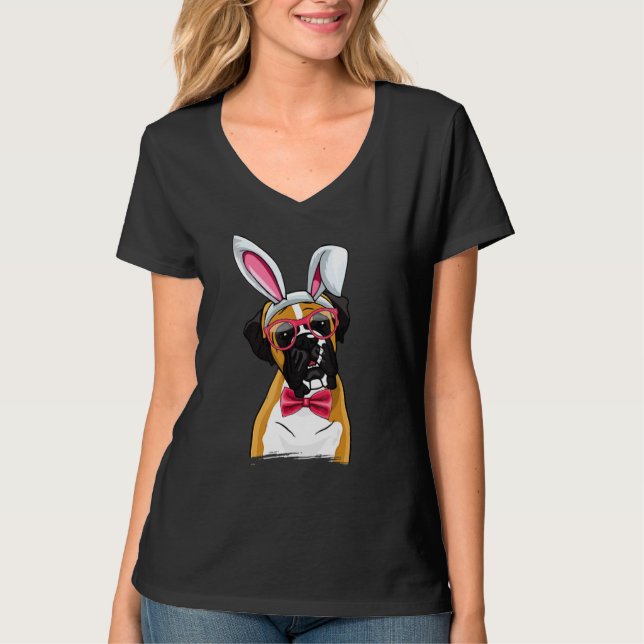 Camiseta Boxer Bunny Ears Glasses Eggys Cute Easter Dog Own (Anverso)