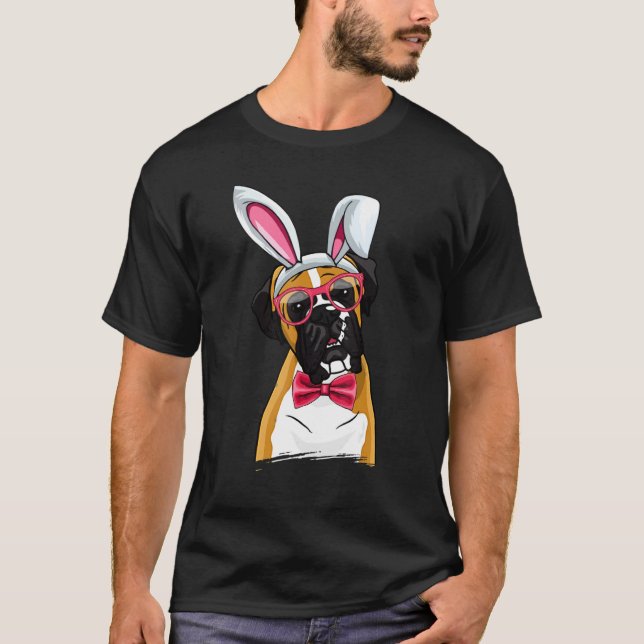 Camiseta Boxer Bunny Ears Glasses Eggys Cute Easter Dog Own (Anverso)