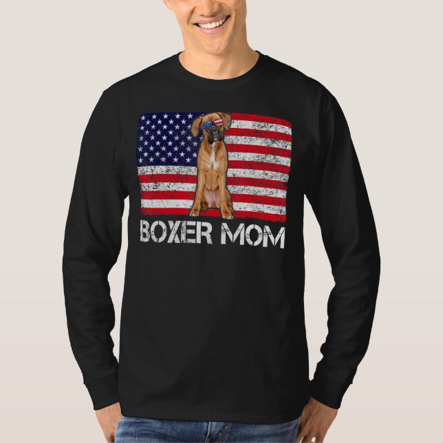 Camiseta Boxer De Gafas De Sol Bandera De Mamá Perro Estado (Anverso)