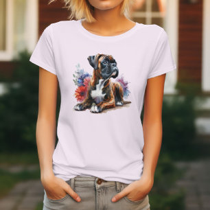 Camiseta Boxer Dog Blooms: Perro juguetón y elegancia flora