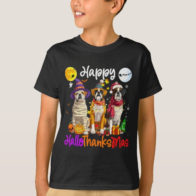 Camiseta Boxer Dog Christmas Thanksgiving Happy Halloween  (Anverso)