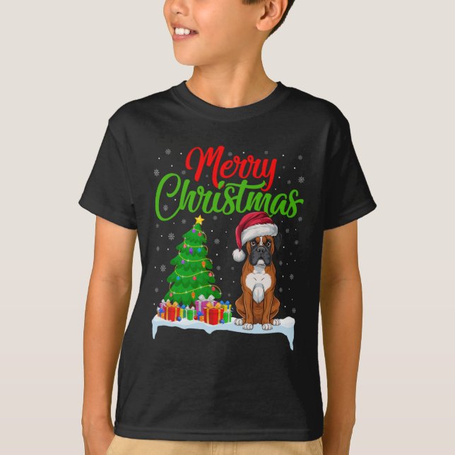 Camiseta Boxer Dog Christmas Tree ilumina divertidas navida (Anverso)