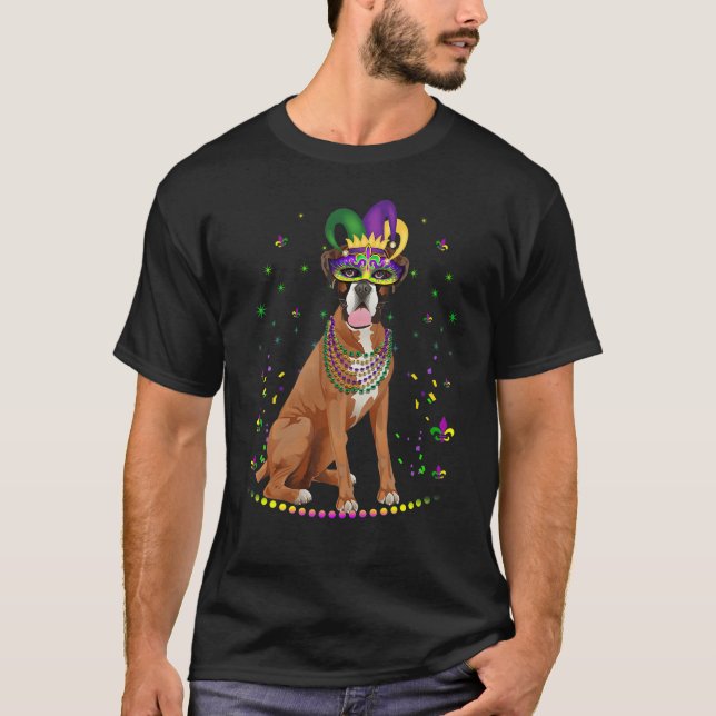Camiseta Boxer Dog Cute Mardi Gras Carnival Jester (Anverso)
