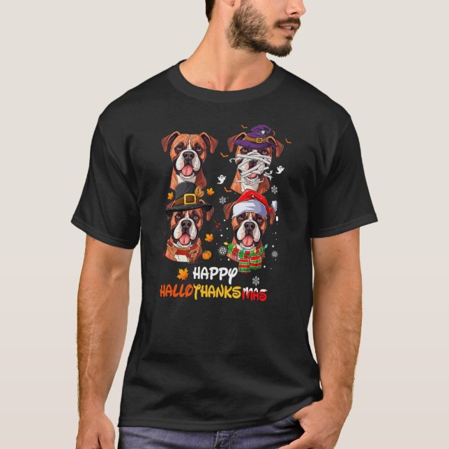 Camiseta Boxer Dog Hallothanksmas Halloween Thanksgiving Xm (Anverso)