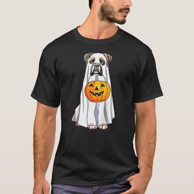 Camiseta Boxer Dog Halloween Funny Ghost Costume with Pumpk (Anverso)
