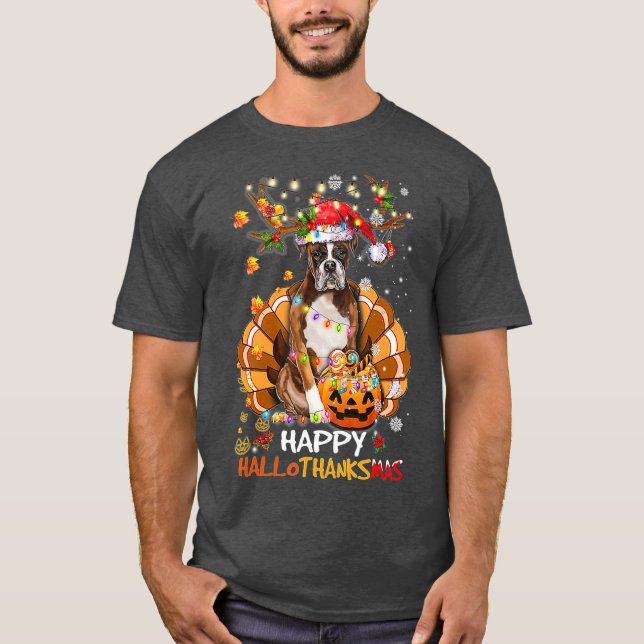Camiseta Boxer Dog Happy Hallothanksmas Halloween (Anverso)