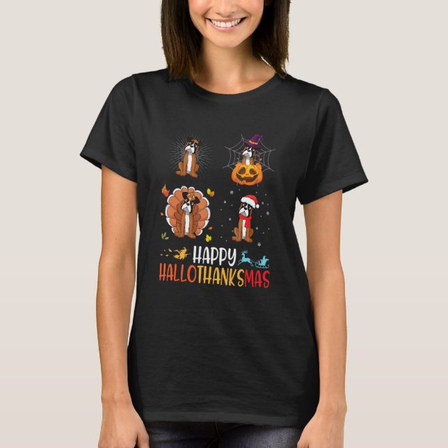 Camiseta Boxer Dog Happy Hallothanksmas Halloween Thanksgiv (Anverso)