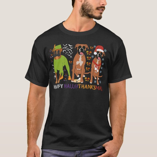 Camiseta Boxer Dog Happy Hallothanksmas Xmas Dog Lover (Anverso)