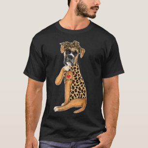 Camiseta Boxer Dog Lover I Love Mom Tattoo Leopard Mother'