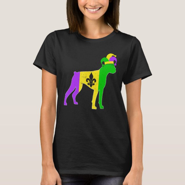 Camiseta Boxer Dog Mardi Gras Carnivals Funny Puppy Jester (Anverso)