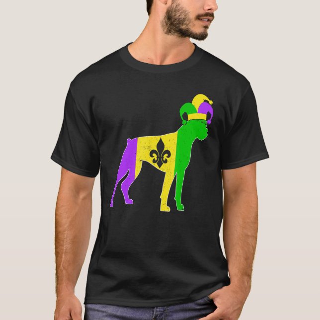 Camiseta Boxer Dog Mardi Gras Carnivals Funny Puppy Jester (Anverso)