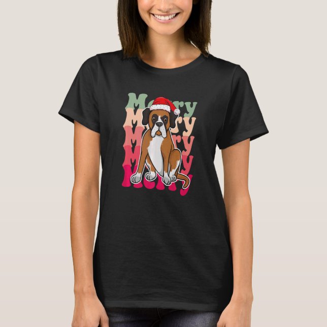 Camiseta Boxer Dog Navidades Santa hat Familia (Anverso)