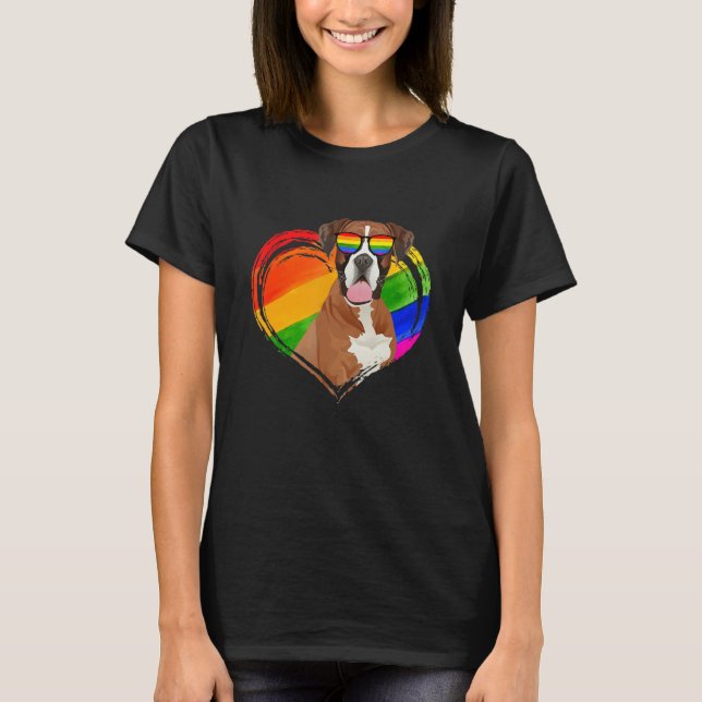 Camiseta Boxer Dog Rainbow Heart Mascota Gay Pride Lgbt (Anverso)