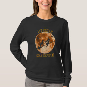 Camiseta Boxer Dog Ride Shotgun Moon Broom Halloween