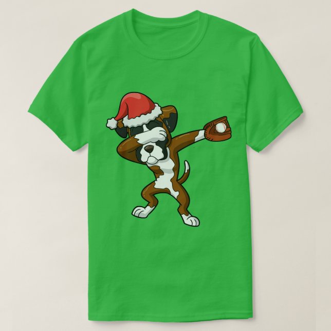 Camiseta Boxer Dog Santa Claus Baseball (Diseño del anverso)