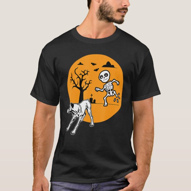 Camiseta Boxer Dog Skeleton Bone Halloween Dueños de vestim (Anverso)