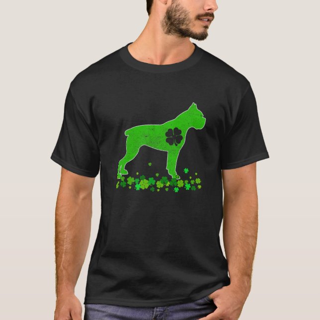 Camiseta Boxer Dog St. Patrick's Day Cute Shamrock Puppy (Anverso)