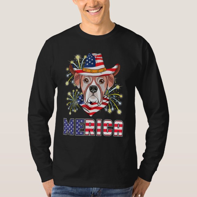 Camiseta Boxer Dog Us Flag Gorra Fuegos Artificiales Merica (Anverso)
