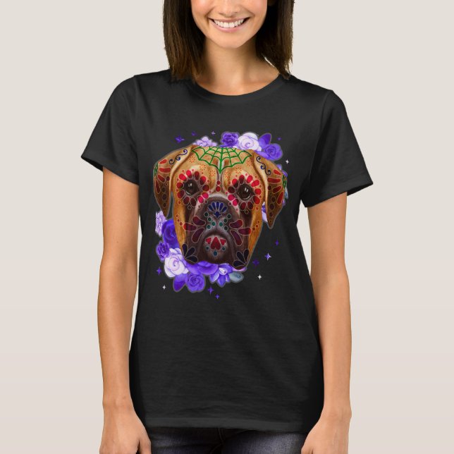 Camiseta Boxer Dogs Day Of The Dead Sugar Skull Dog Lover H (Anverso)