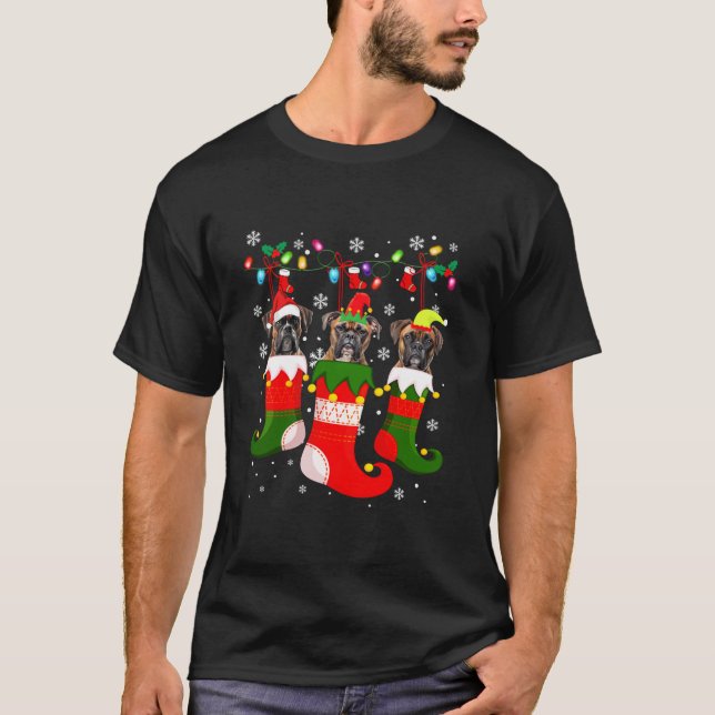 Camiseta Boxer En Calcetines Navidades Santa Hat Xmas Perro (Anverso)