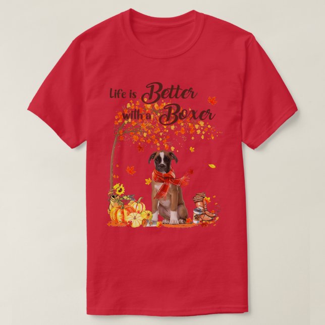 Camiseta Boxer Maple Tree Thankding Day Cute Dog Fall Pr (Diseño del anverso)