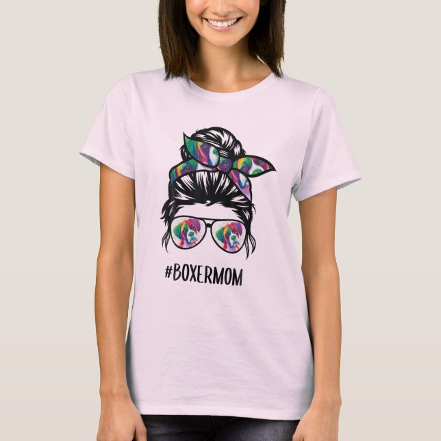 Camiseta Boxer Mom Messy Bun Hair Dog Lover (Anverso)