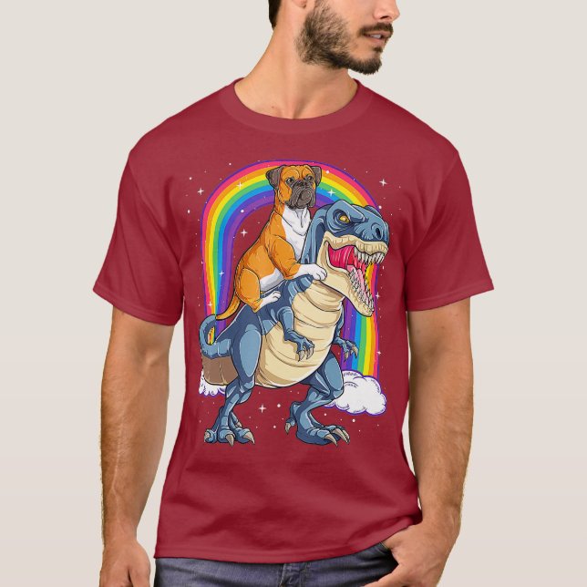 Camiseta Boxer Montando Dinosaur T rex Gift Perro Lover Niñ (Anverso)