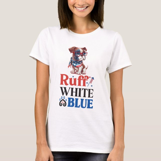 Camiseta Boxer patriótico Ruff Blanco y azul (Anverso)