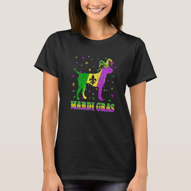 Camiseta Boxer Perro Mardi Gras Carnaval Bolas Jester Premi (Anverso)