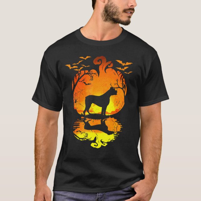 Camiseta Boxer Perro Silhouette Calabaza Halloween Costume  (Anverso)