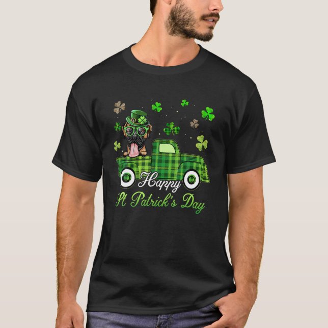 Camiseta Boxer Shamrock Leopard Plaid Happy St Patrick's Da (Anverso)