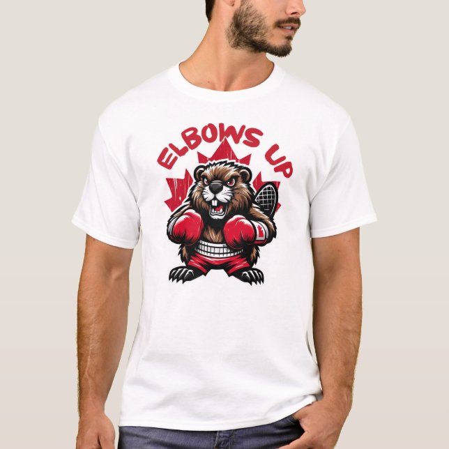Camiseta Boxing Beaver con orgullo canadiense - Elbows Up (Anverso)