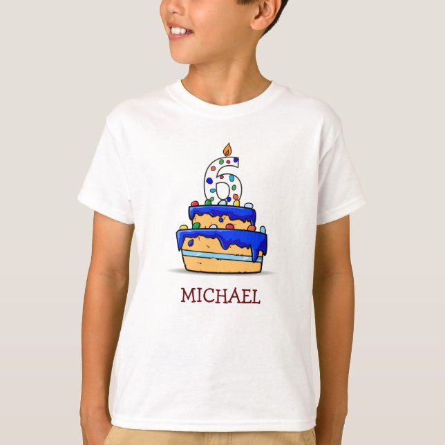 Camiseta Boy 6 cumpleaños, 6 en dulce pastel azul (Anverso)