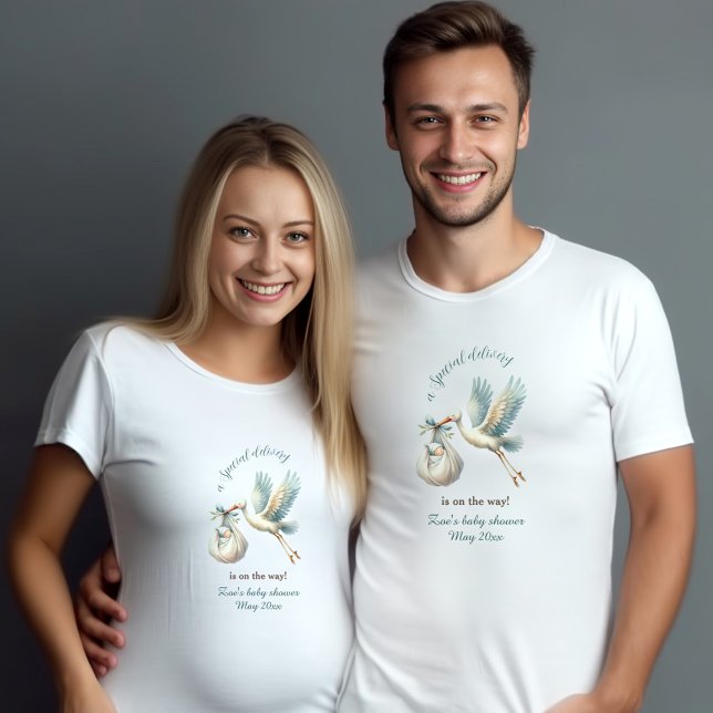 Camiseta Boy Baby Shower Name Blue Stork Mom To Be (Baby Shower Boy Name Blue Stork Special Delivery T-Shirt)