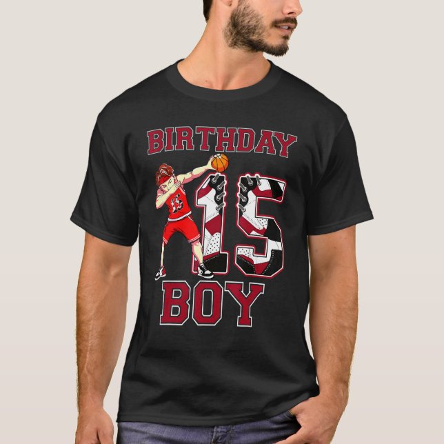 Camiseta Boy Dabbing Basketball 15th Birthday Love Sneakers (Anverso)