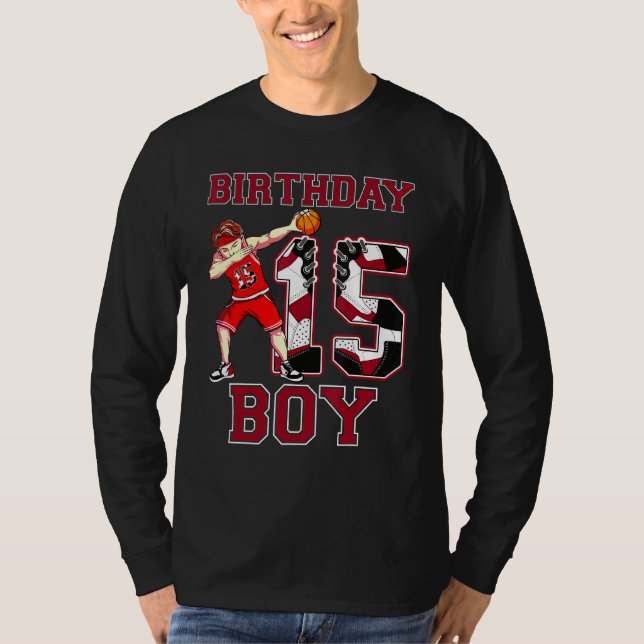 Camiseta Boy Dabbing Basketball 15th Birthday Love Sneakers (Anverso)