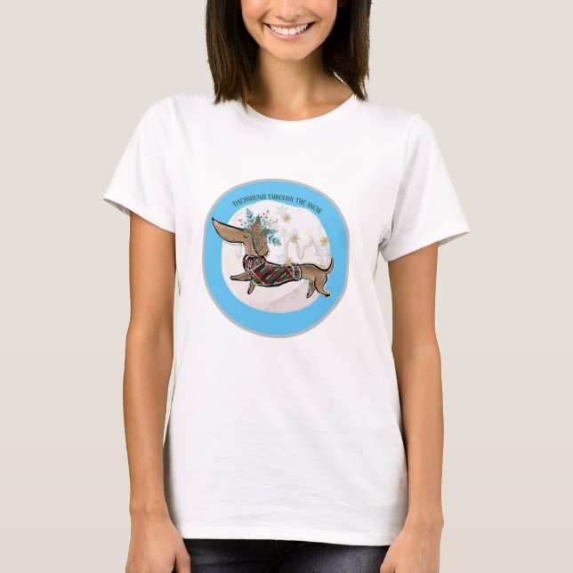 Camiseta Boy Dachshund A Través De La Nieve (Anverso)