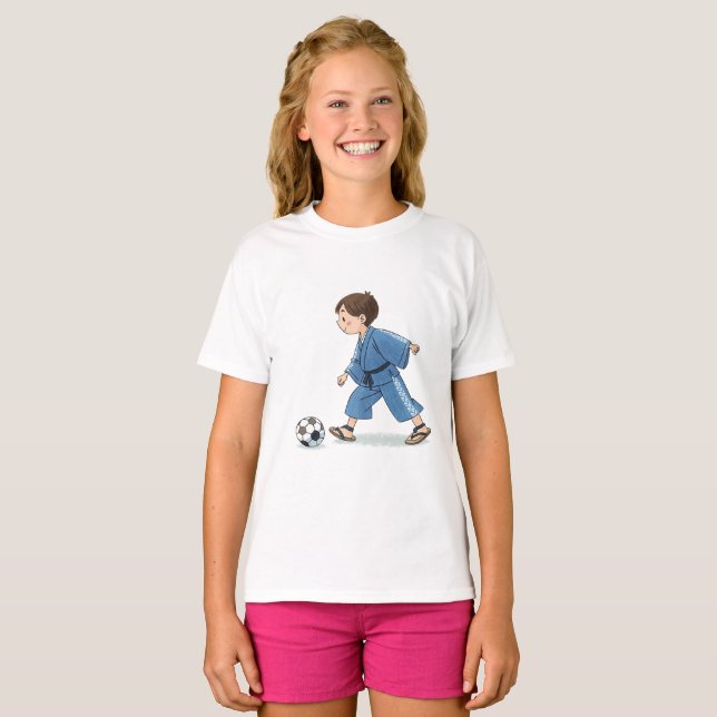 Camiseta Boy in kimono playing soccer (Anverso completo)