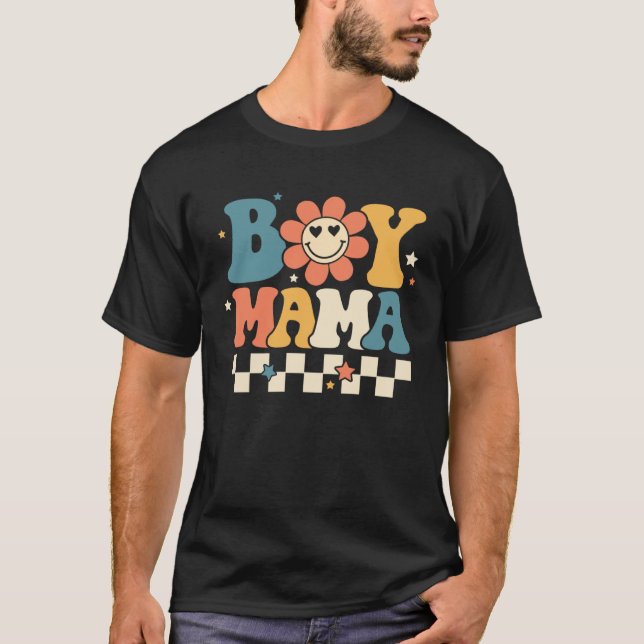 Camiseta Boy Mama Happy Mother s Day Groovy Retro Best Mom  (Anverso)