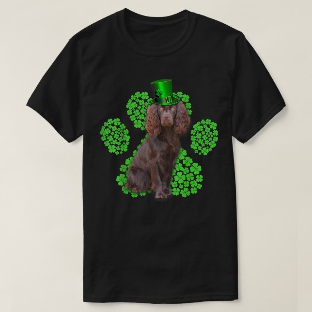 Camiseta Boykin Spaniel Shamrock Paw Clovers St Patrick's D (Diseño del anverso)