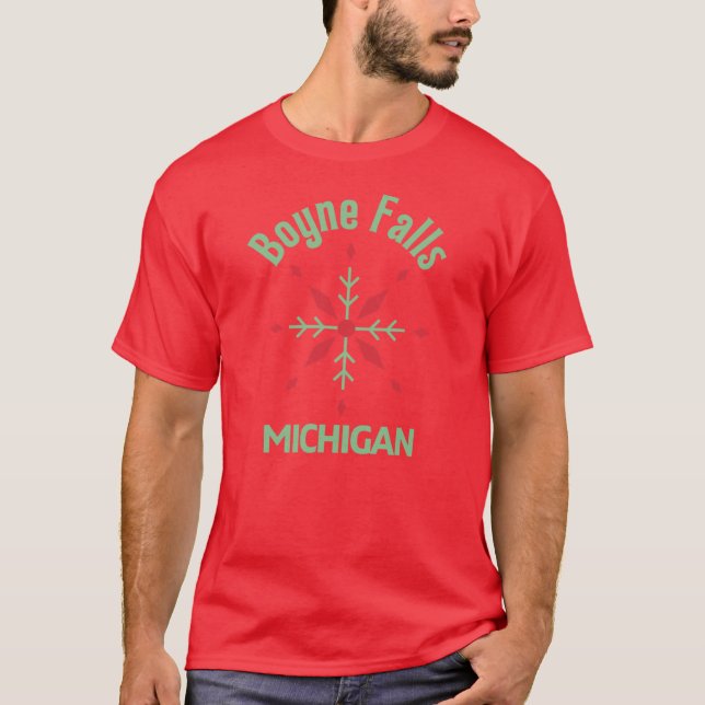 Camiseta Boyne Falls Michigan Navidades Ski Green Text (Anverso)