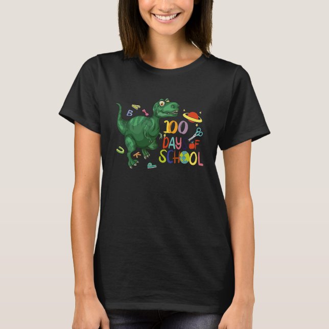 Camiseta boys and girls students 100 days of school dinosau (Anverso)