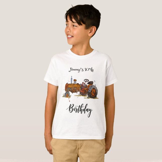 Camiseta Boys birthday party with antique tractor design (Anverso completo)