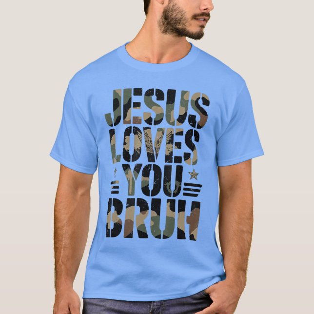 Camiseta Boys Camo Jesus Loves You Bruh Funny Christian Hum (Anverso)