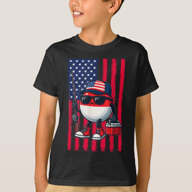 Camiseta Boys Fishing Rod American Flag Patriotic Fishing F (Anverso)