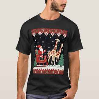 Camiseta Boys Girls Santa Claus Riding Giraffe Sleigh Ugly