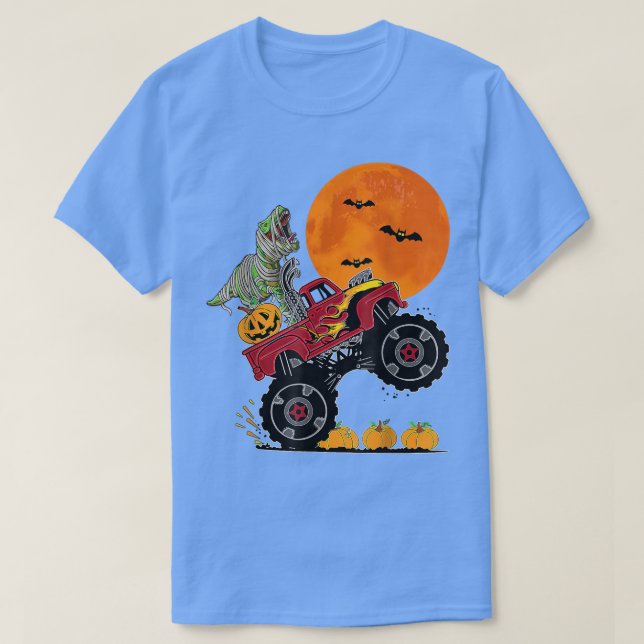 Camiseta Boys Halloween Monster Truck Crash Pumpkin Dinosau (Diseño del anverso)