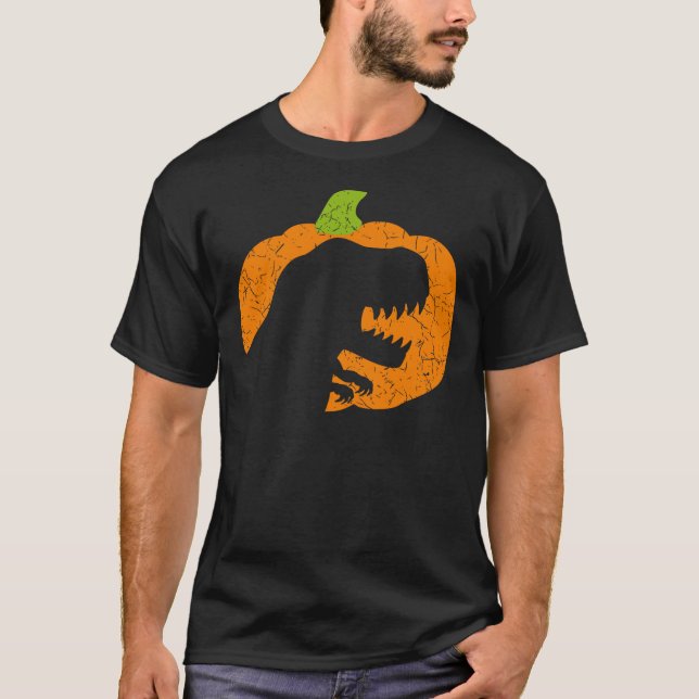 Camiseta Boys Halloween Pumpkin T-Rex Dinosaur Silhouette (Anverso)